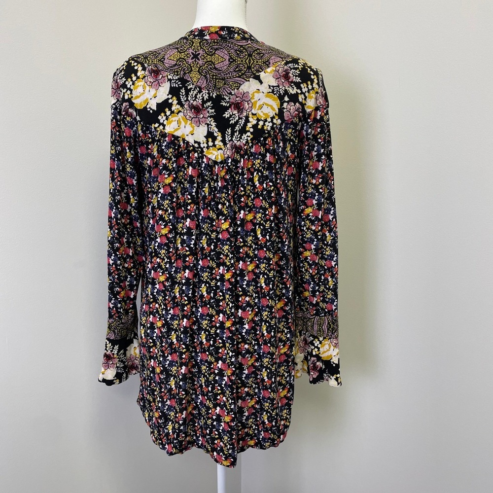 Free People Floral Paisley Mixed Print Tunic Top Black Yellow Red Small Boho - Picture 4 of 13